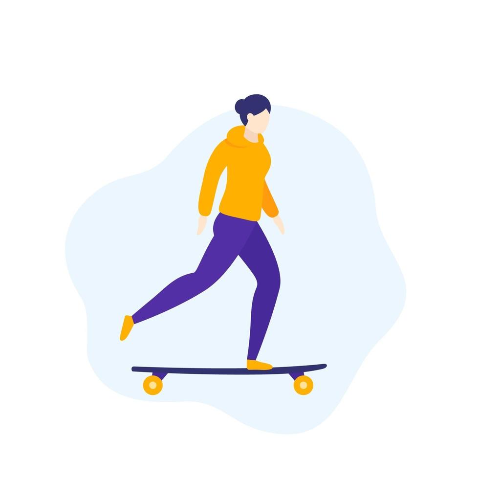 meisje rijden longboard, vector teken