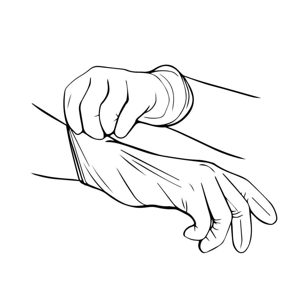 medische beschermende handschoenen geïsoleerd op een witte achtergrond. handgetekende vectorillustratie in de stijl van de doodle. vector