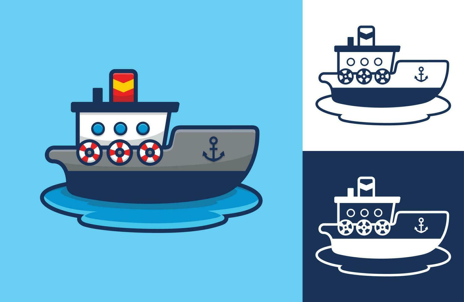 boot Aan water, vlak tekenfilm stijl. vector icoon illustratie