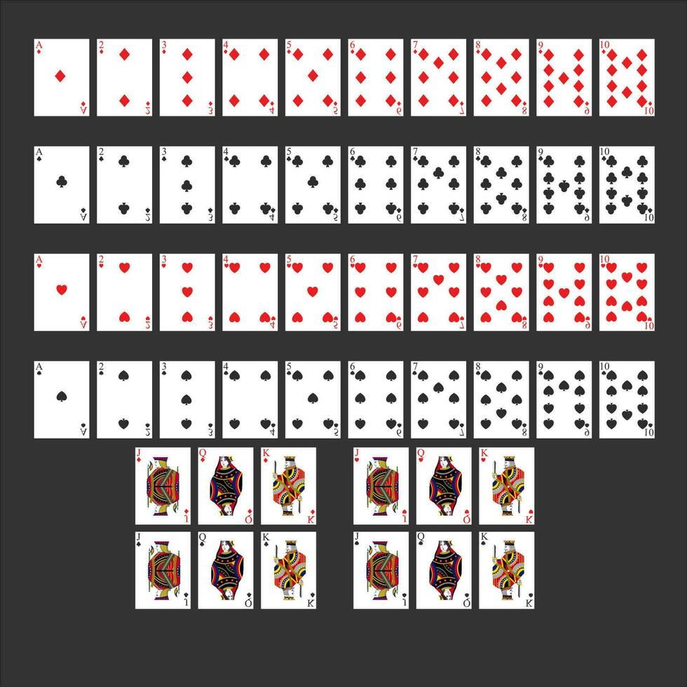 vol dek van kaarten voor spelen poker en casino, origineel vol dek van spelen kaarten geïnspireerd door Frans traditie vector