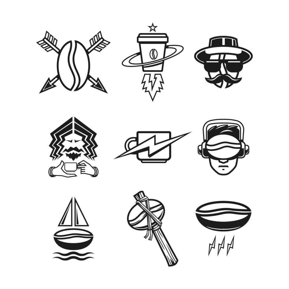 set van koffie-logo met enkele karakters. vector illustratie