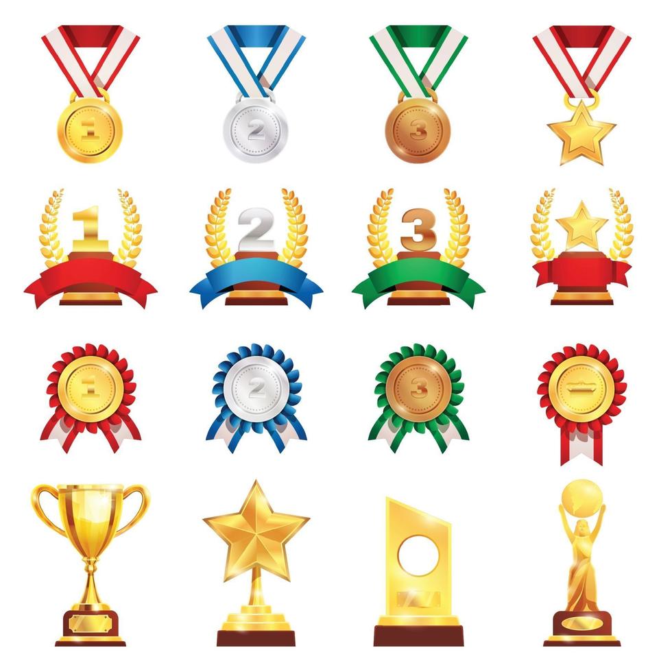 award trofee medaille realistische set vectorillustratie vector