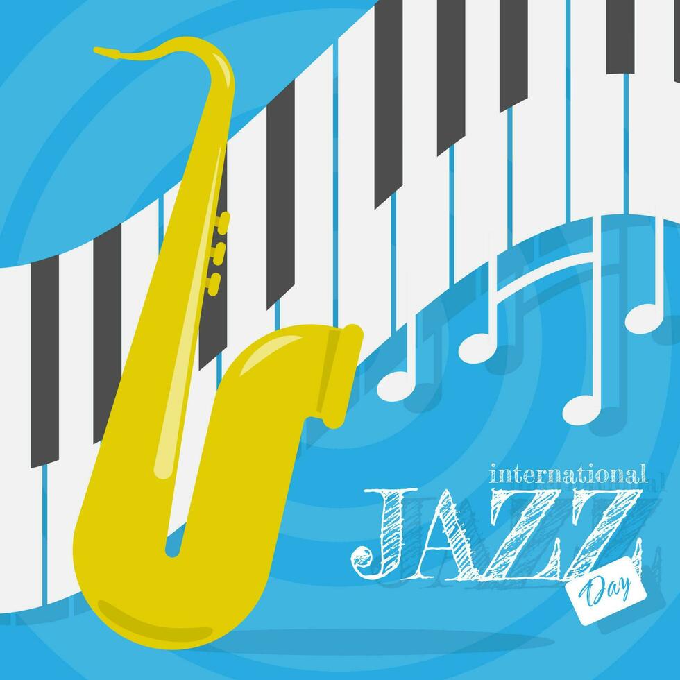 Internationale jazz- dag groeten met piano sleutels en saxofoon vector