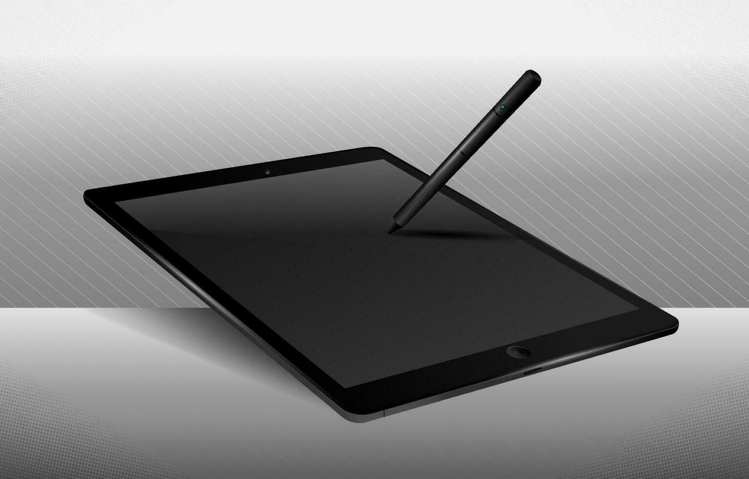 zwart tablet en stylus pen mockup met grijs en wit achtergrond vector