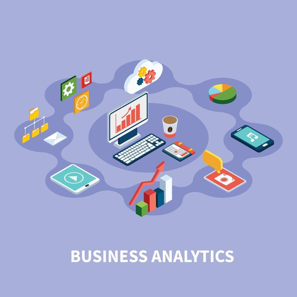 isometrische analytics ronde samenstelling vectorillustratie vector