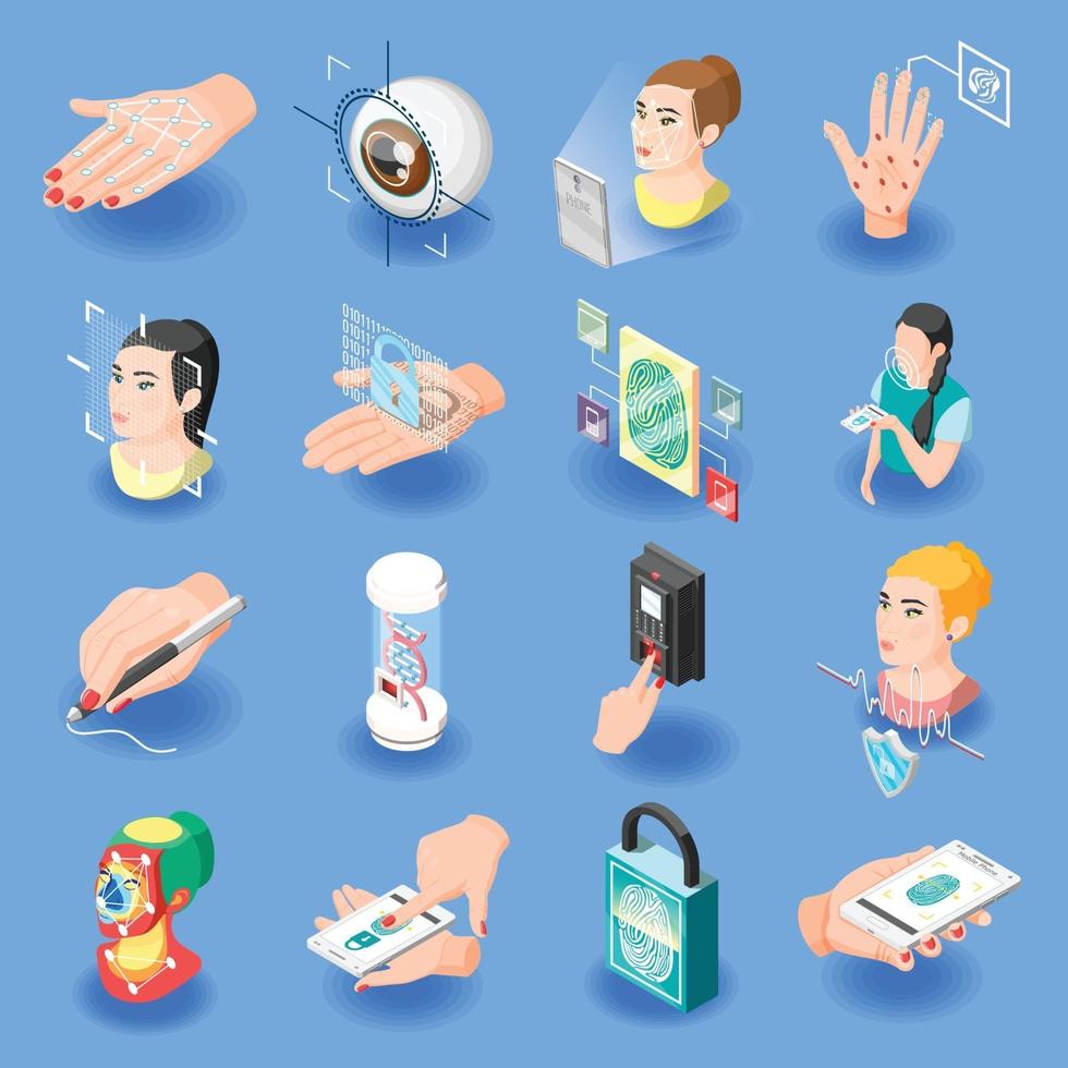 biometrische id isometrische iconen vector illustratie