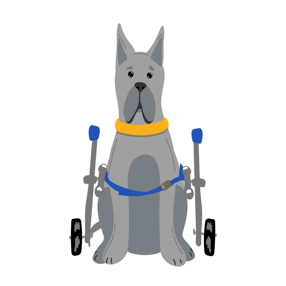 hond in een rolstoel voor de achter poten. vector illustratie in een vlak stijl