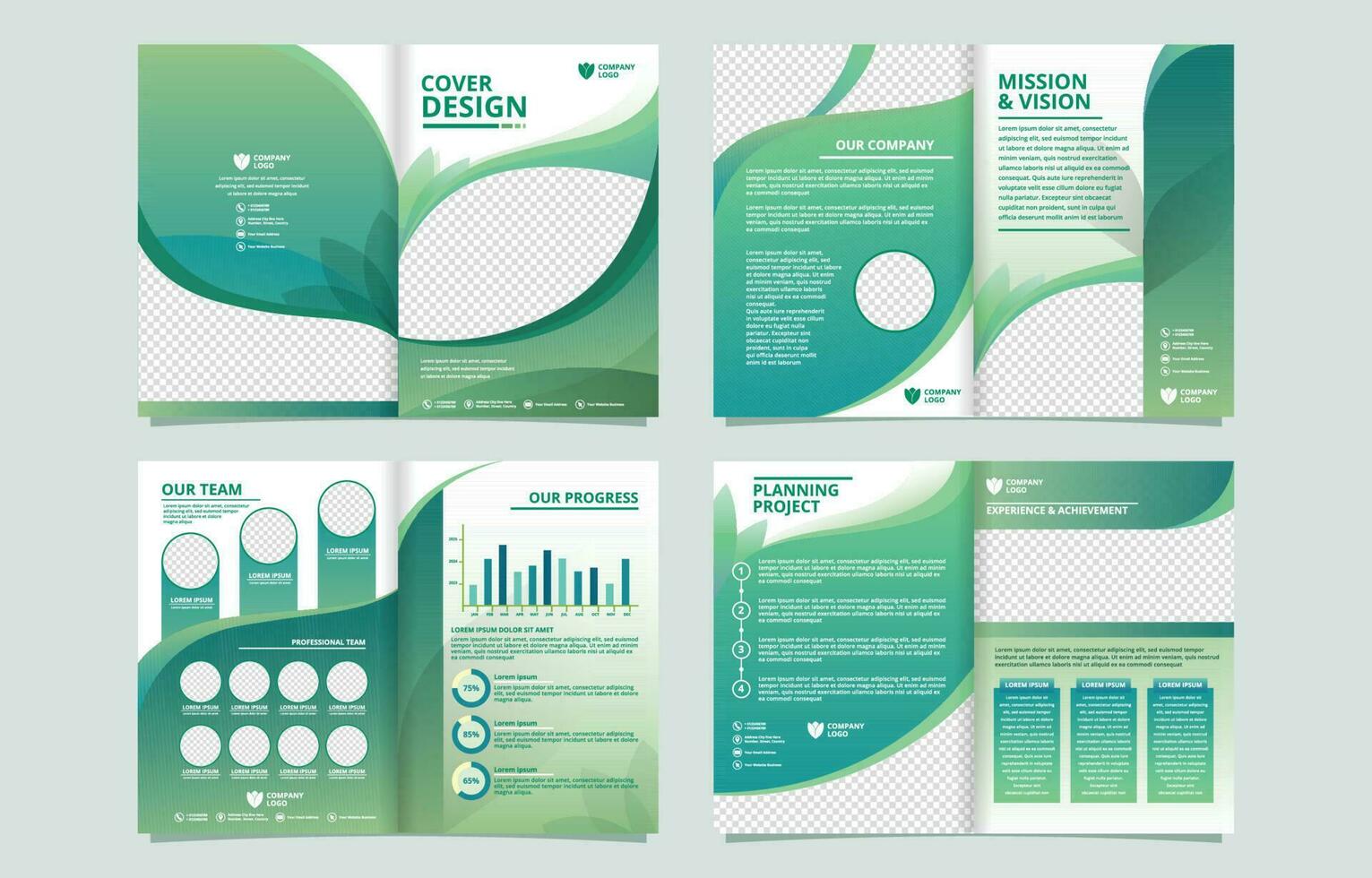 creatief bedrijf verslag doen van bladzijde sjabloon met groen blad concept vector