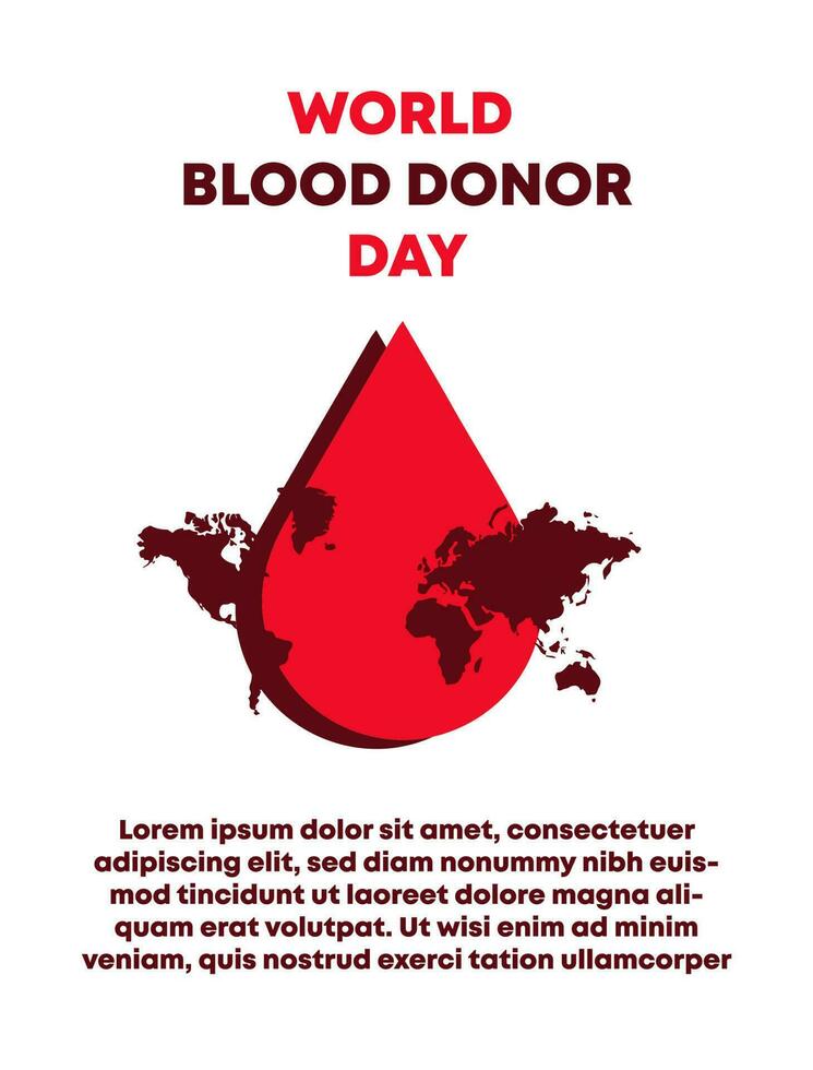 wereld bloed schenker dag met bloed en wereld kaart. voor poster, banier, kaart uitnodiging, sociaal media vector