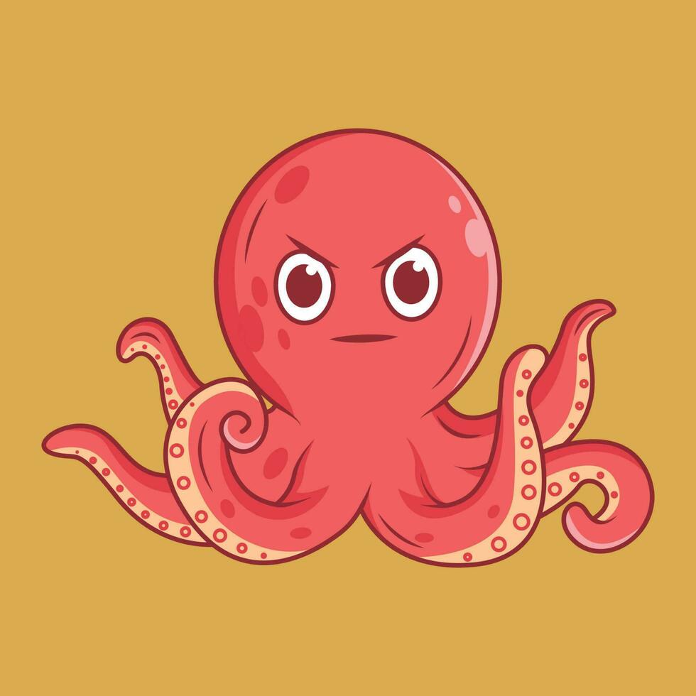 schattig boos Octopus tekenfilm sticker vector illustratie