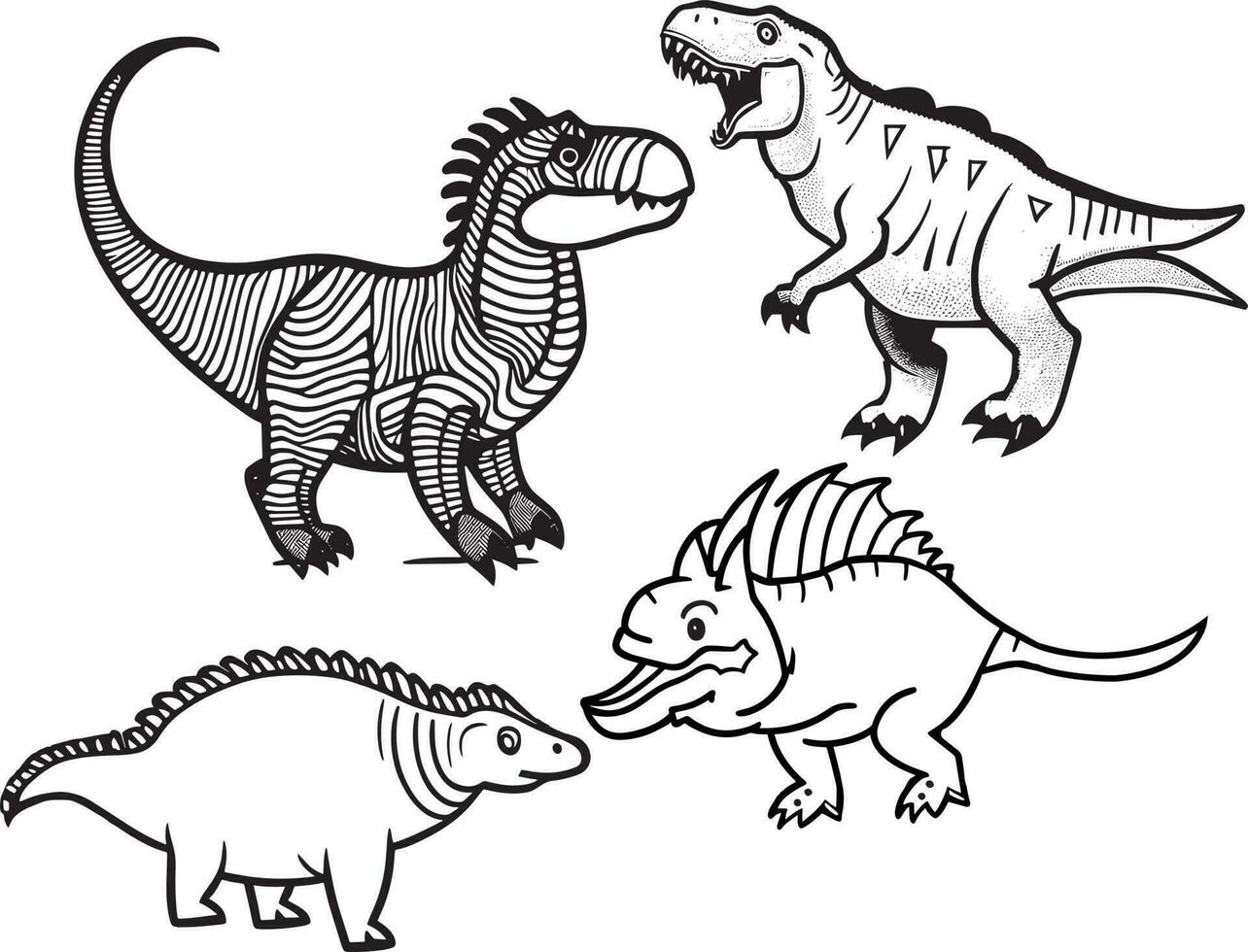 gevaarlijk dinosaurus lijn kunst illustraties vector