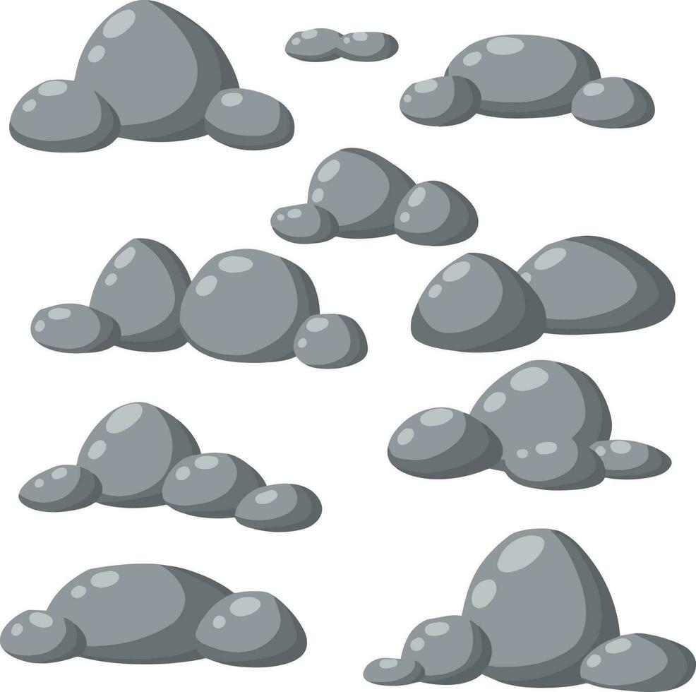 natuurlijke muurstenen en gladde en ronde grijze rotsen. cartoon vlakke afbeelding. element van bossen, bergen en grotten met kasseien vector