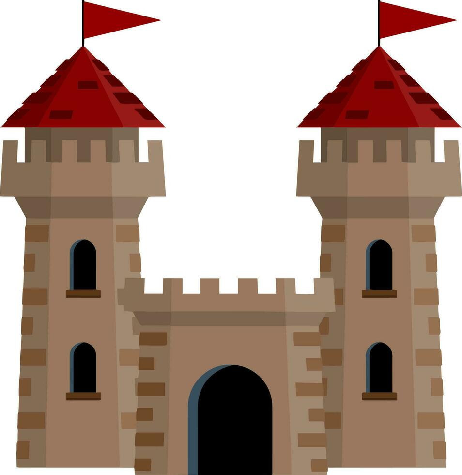 middeleeuws Europese steen kasteel. ridders vesting. concept van veiligheid, bescherming en verdediging. tekenfilm vlak illustratie. leger gebouw met muren, poorten en groot toren. vector