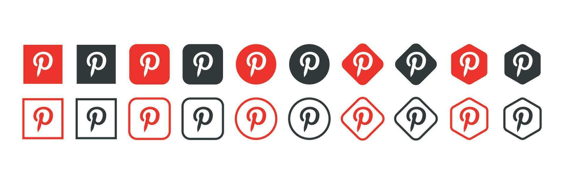 pinterest logo icoon in divers vormen, sociaal media icoon vector