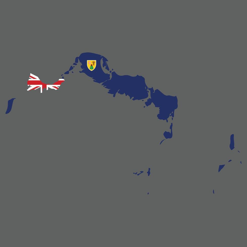 turken en caicos is een archipel van 40 laaggelegen koraal eilanden in de atlantic oceaan, een Brits overzee gebied zuidoosten van de Bahamas vector illustratie kaart en vlag gedetailleerd icoon