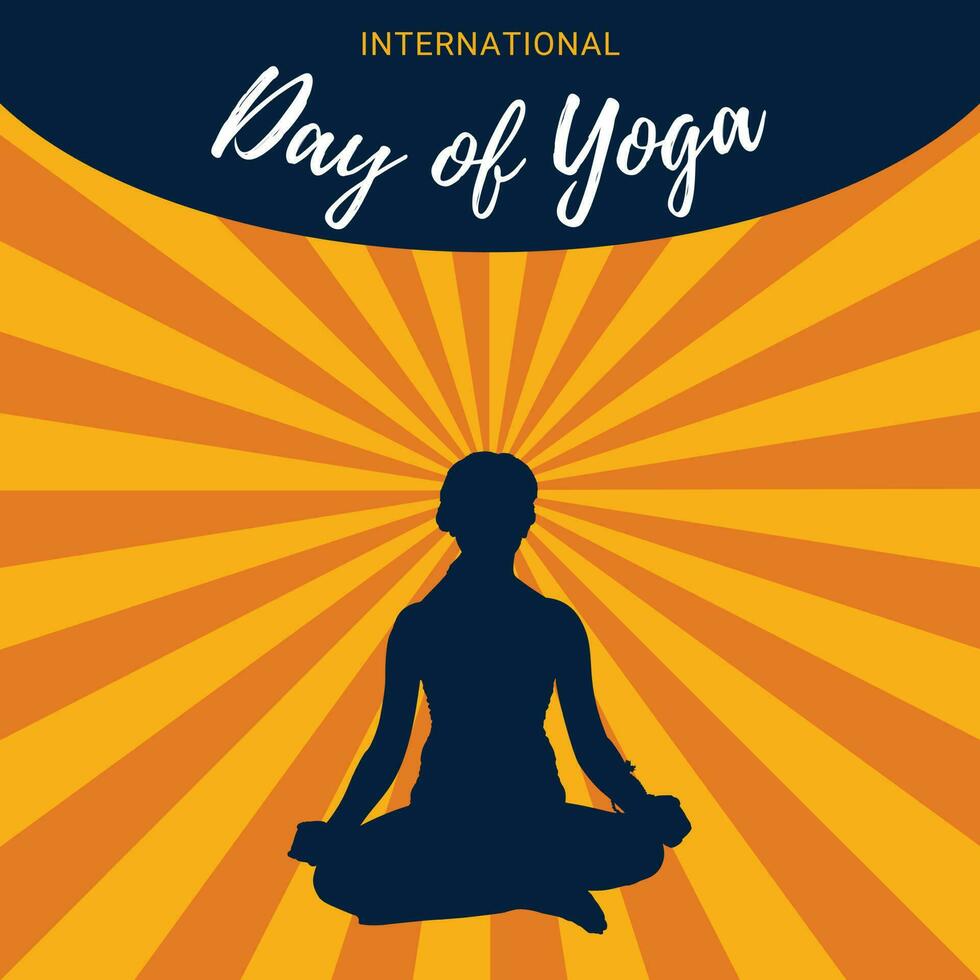 een poster voor Internationale dag van yoga met een vrouw zittend in een lotus positie. vector