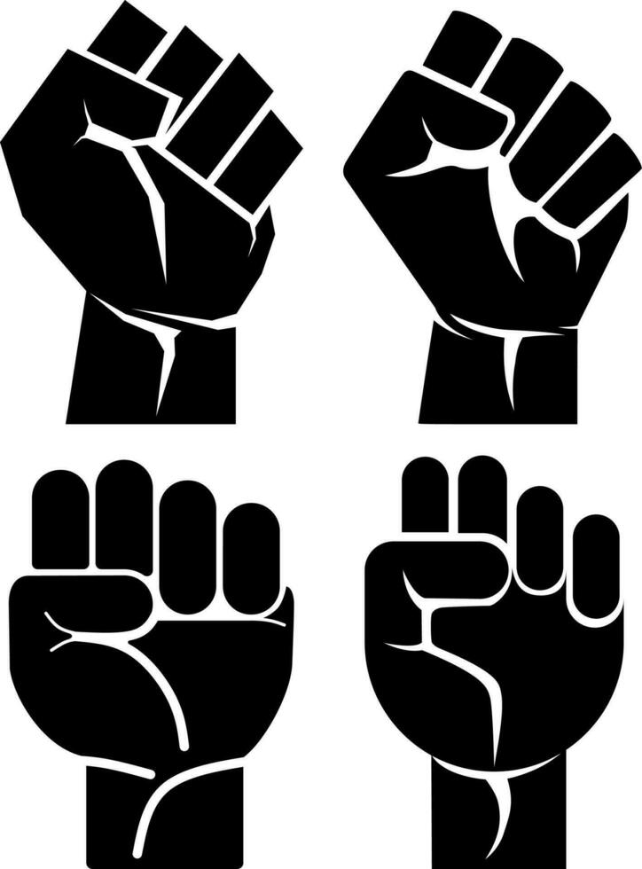 vuist icoon set. hand- vuist icoon vector illustratie. teken en symbool voor strijd of geest. protest hand. hand- vuist stempel icoon vel