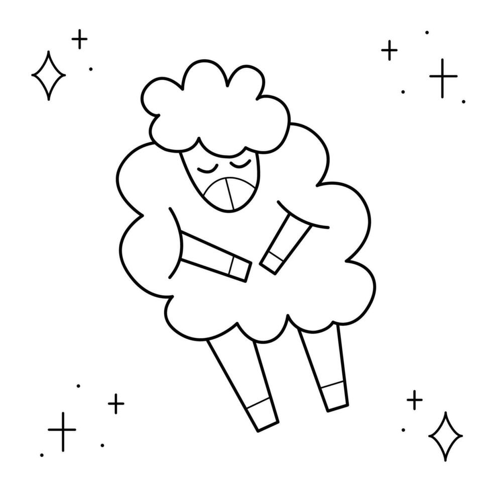 een schattig schapen is dutten. tekening zwart en wit vector illustratie.