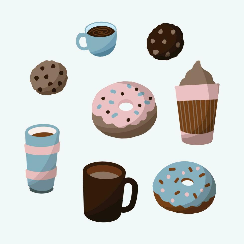 schattig koffie koekjes en donuts verzameling vector