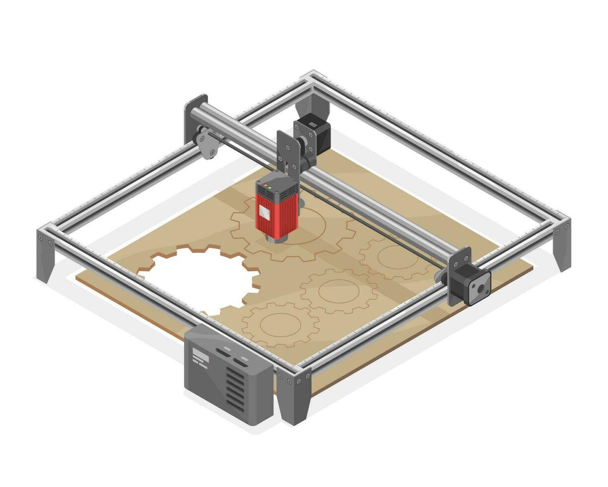 laser snijder graveur mini cnc machine isometrische programmeerbaar geïsoleerd tekenfilm vector