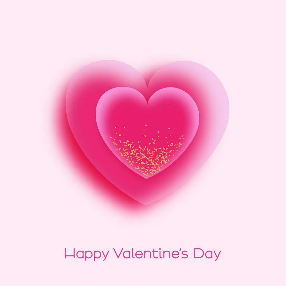 gelukkig Valentijnsdag dag concept met gouden confetti binnen glas effect harten Aan roze achtergrond. vector