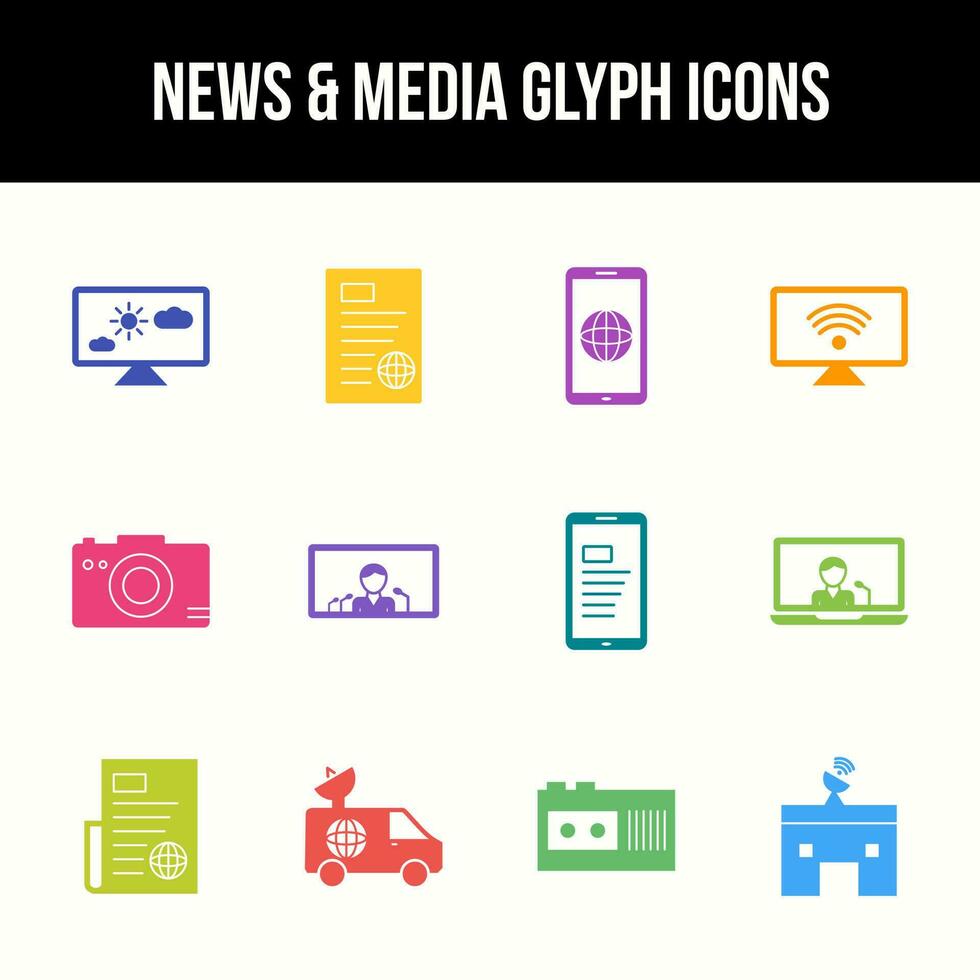 uniek nieuws en media vector glyph icoon reeks