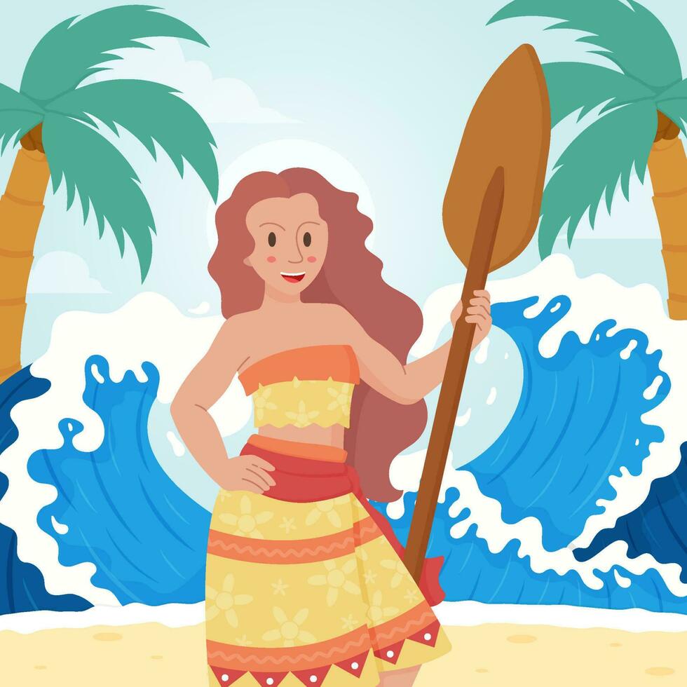 schattig hawaiiaans meisje Holding peddelen Aan de strand concept vector