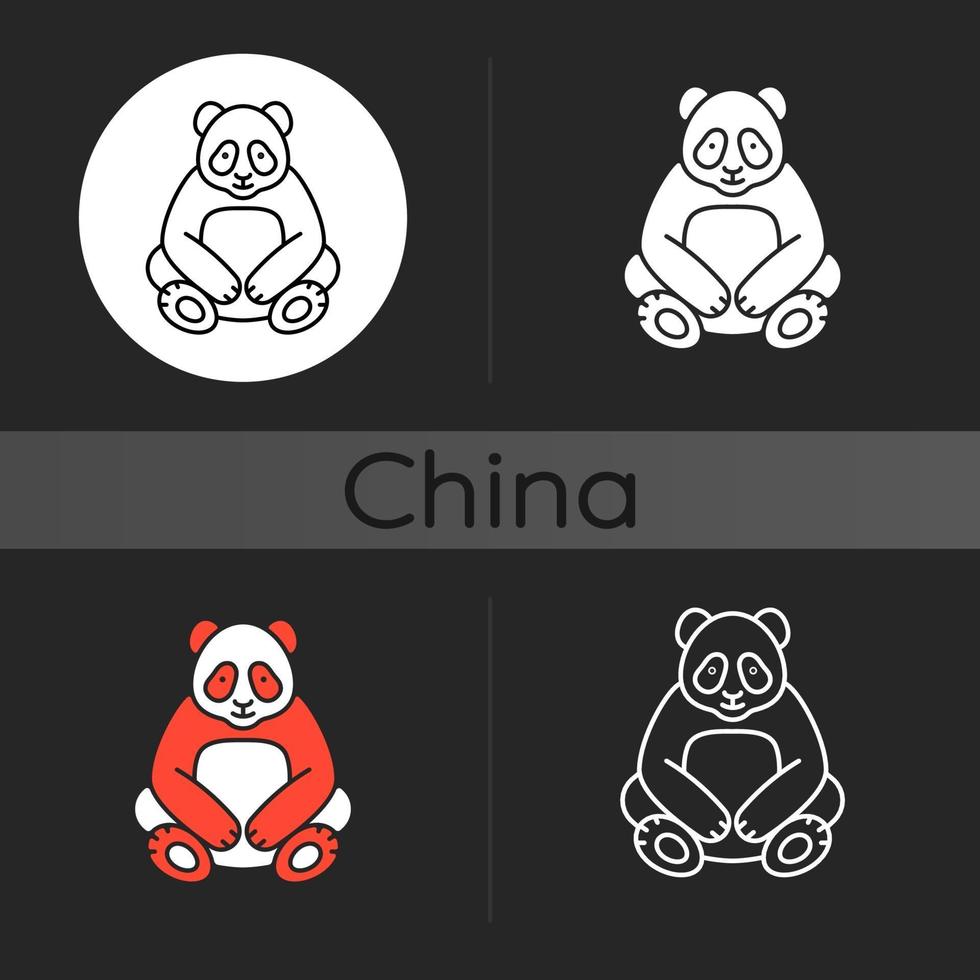 grote panda donker thema pictogram vector