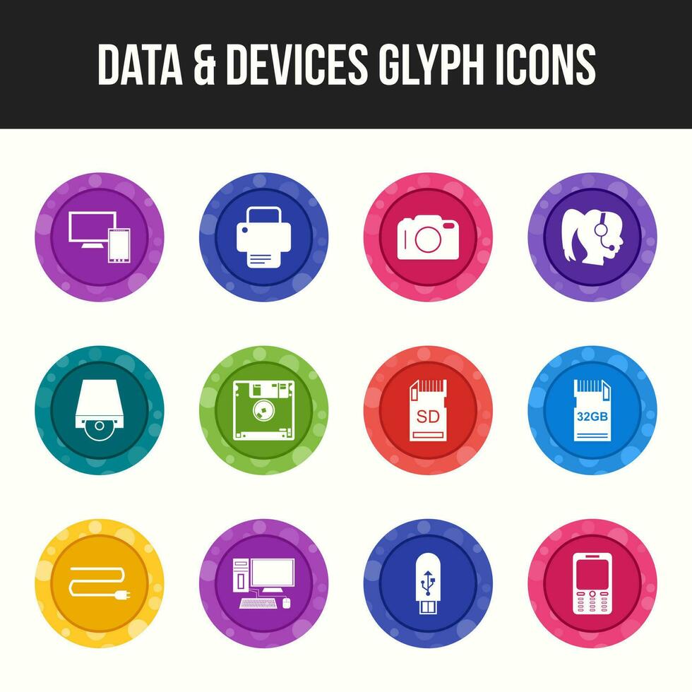 uniek gegevens en apparaten glyph icoon reeks vector