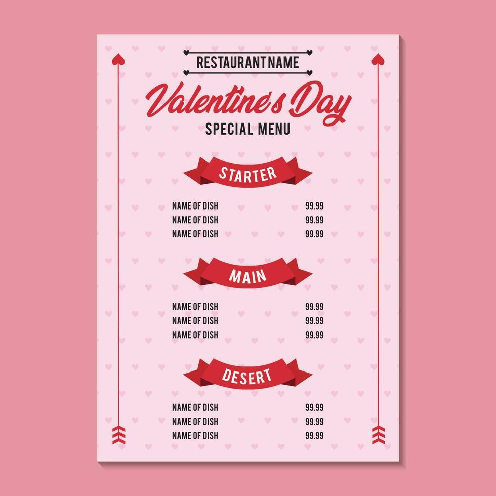 Valentijn dag speciaal menu 1 kant vector