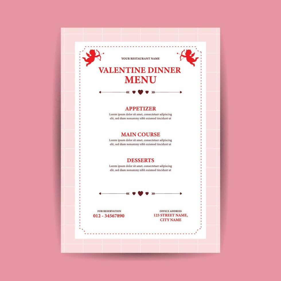 valentijnsdag dag avondeten menu sjabloon vector