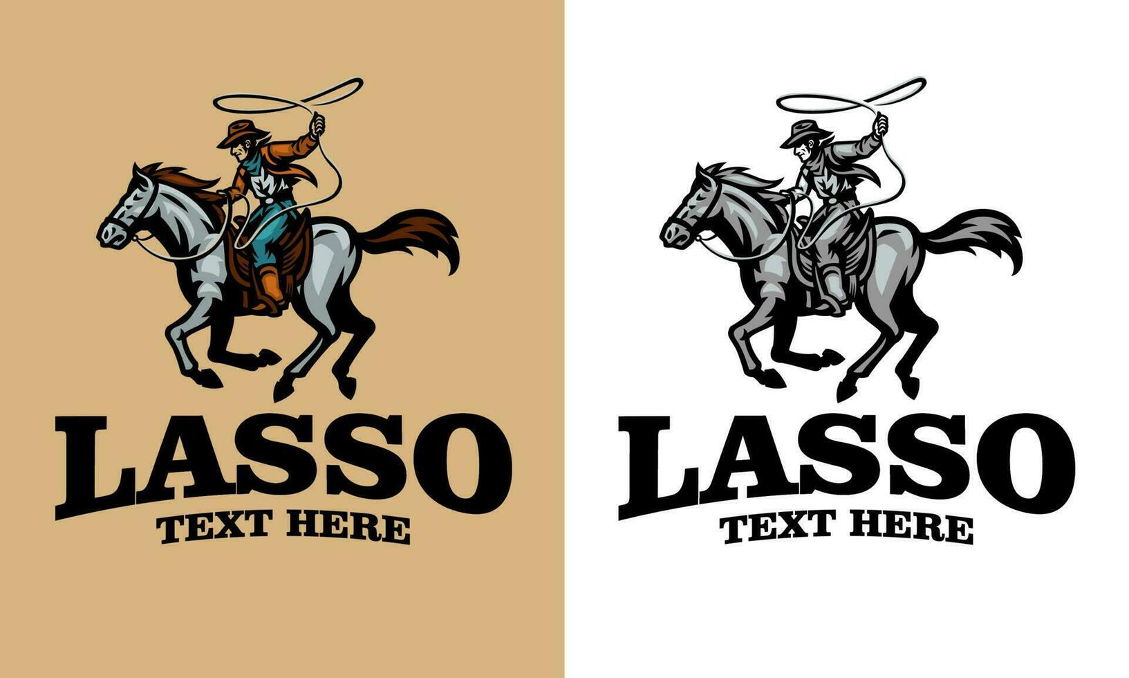 cowboy rijden paard en Holding de lasso touw vector