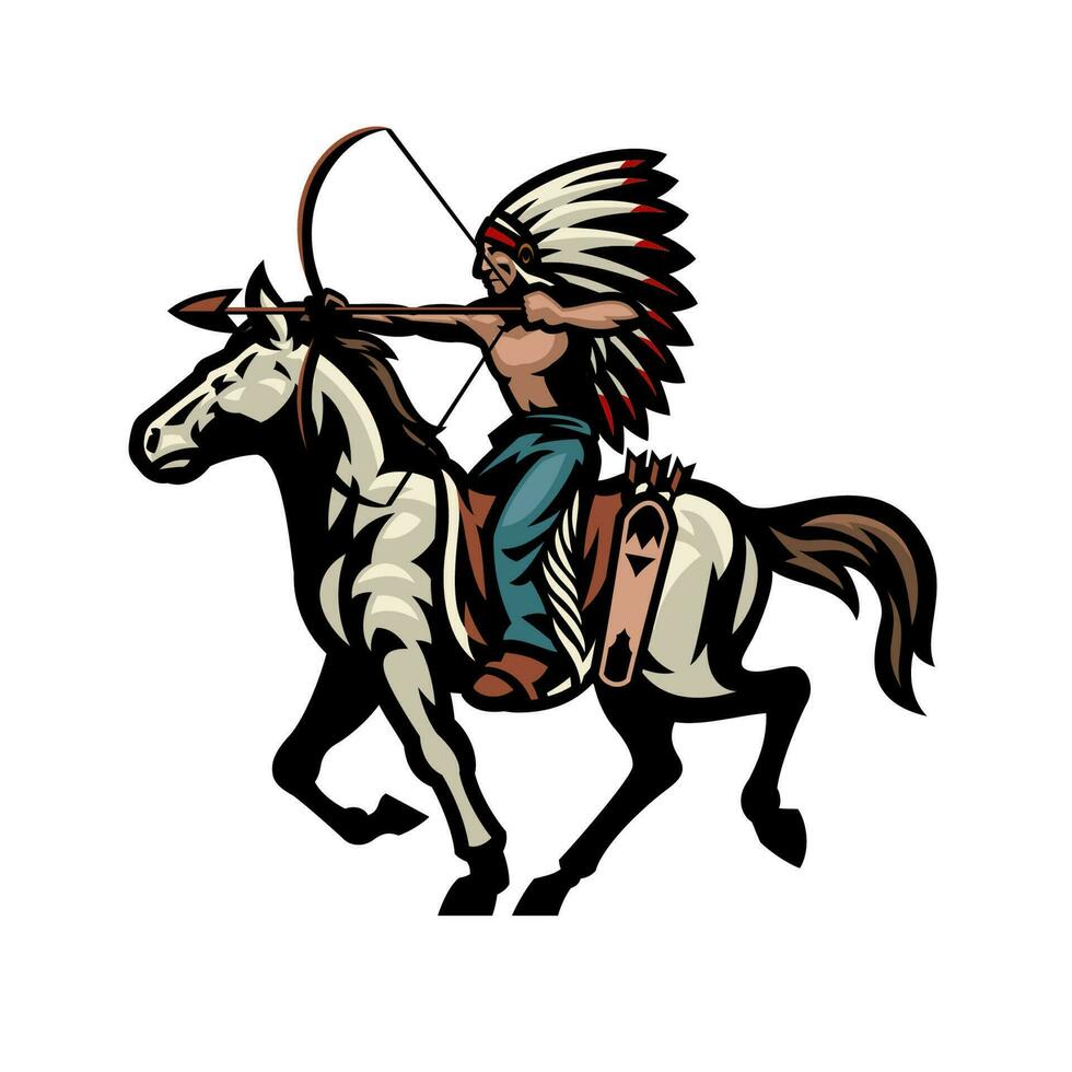 inheems Amerikaans Indisch krijger boogschutter mascotte vector