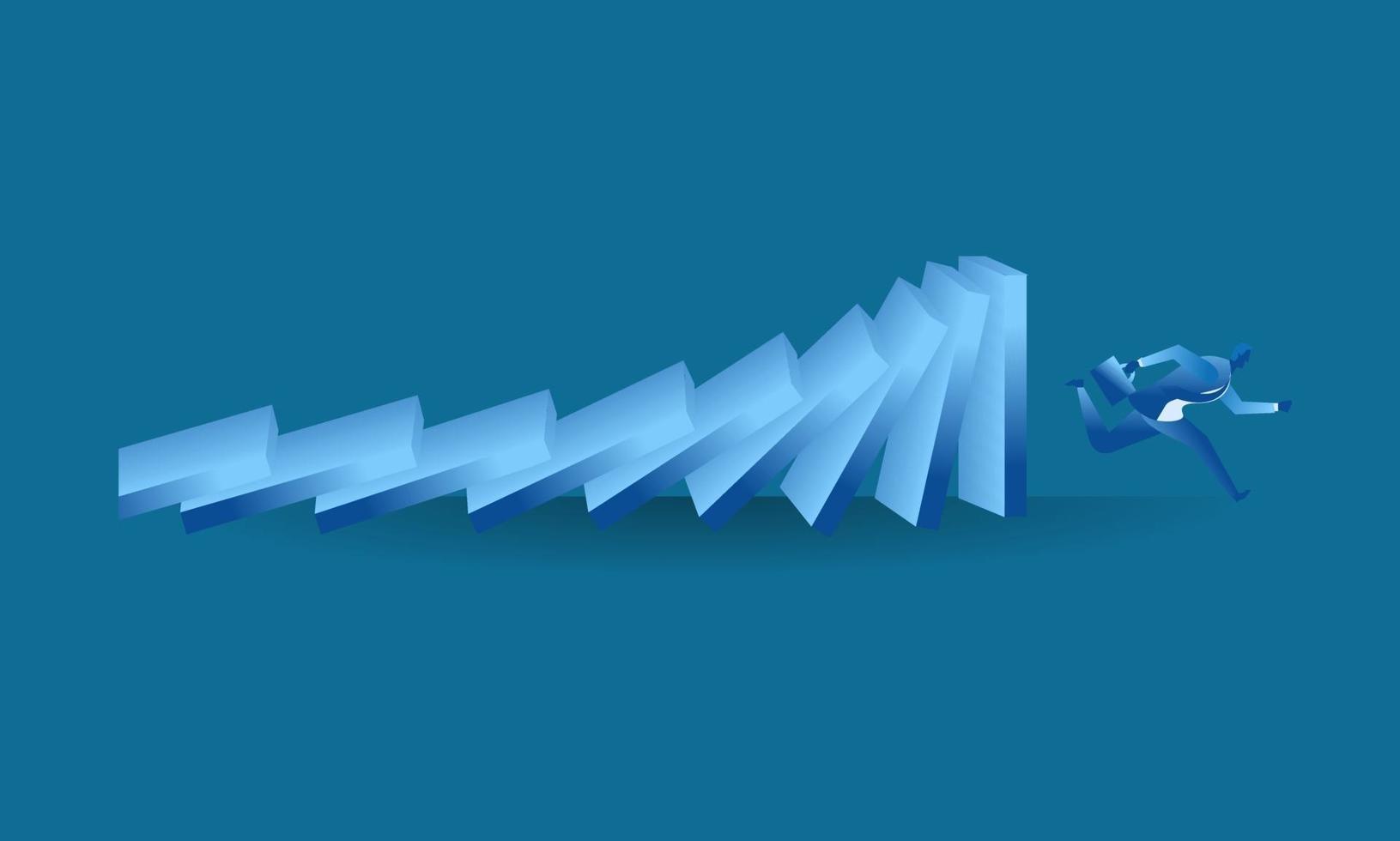 zakenman loopt van domino-effect het ontwerp van de bedrijfs metafoorillustratie vector