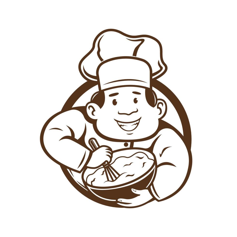 chef mixt het deegkarakter. vector illustratie