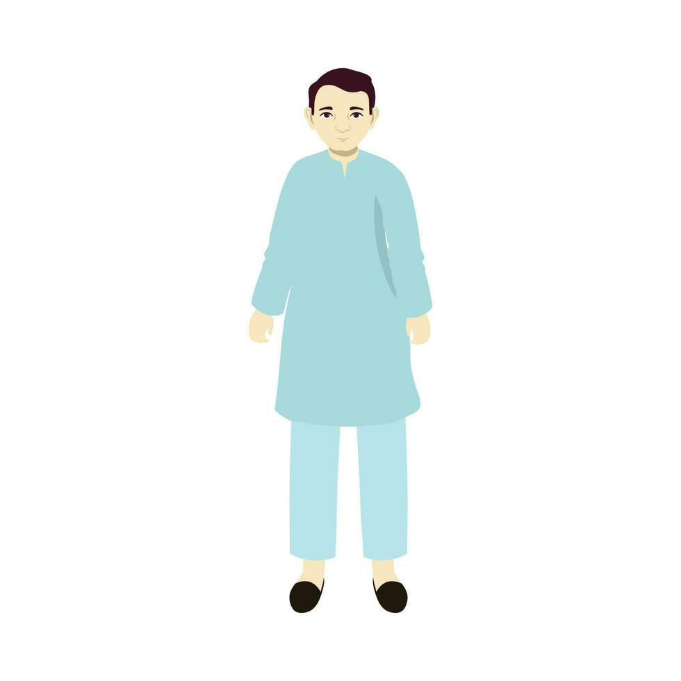 portret van Indisch Mens vervelend blauw Kurta pyjama- in staand houding. vector