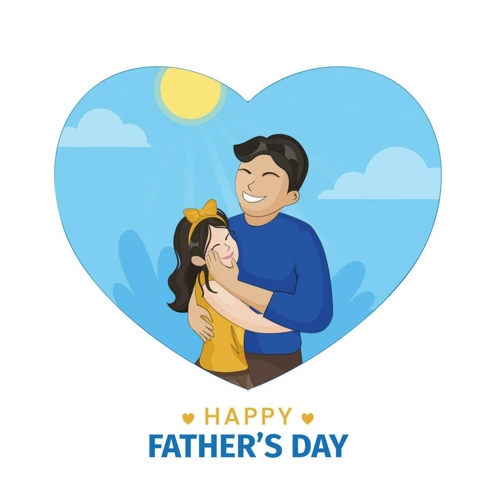 gelukkig vader dag viering concept met jong Mens knuffelen zijn dochter Aan blauw en wit achtergrond. vector