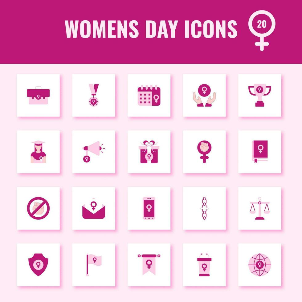 roze illustratie van Dames dag plein icoon set. vector