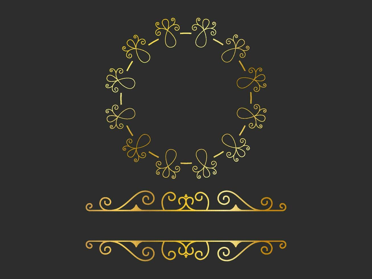 gouden motief of floreren embleem en kopiëren ruimte Aan zwart achtergrond. vector