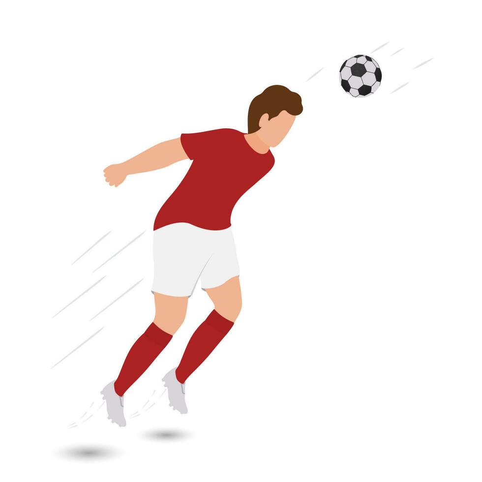 tekenfilm mannetje voetbal speler raken bal van hoofd Aan wit achtergrond. vector