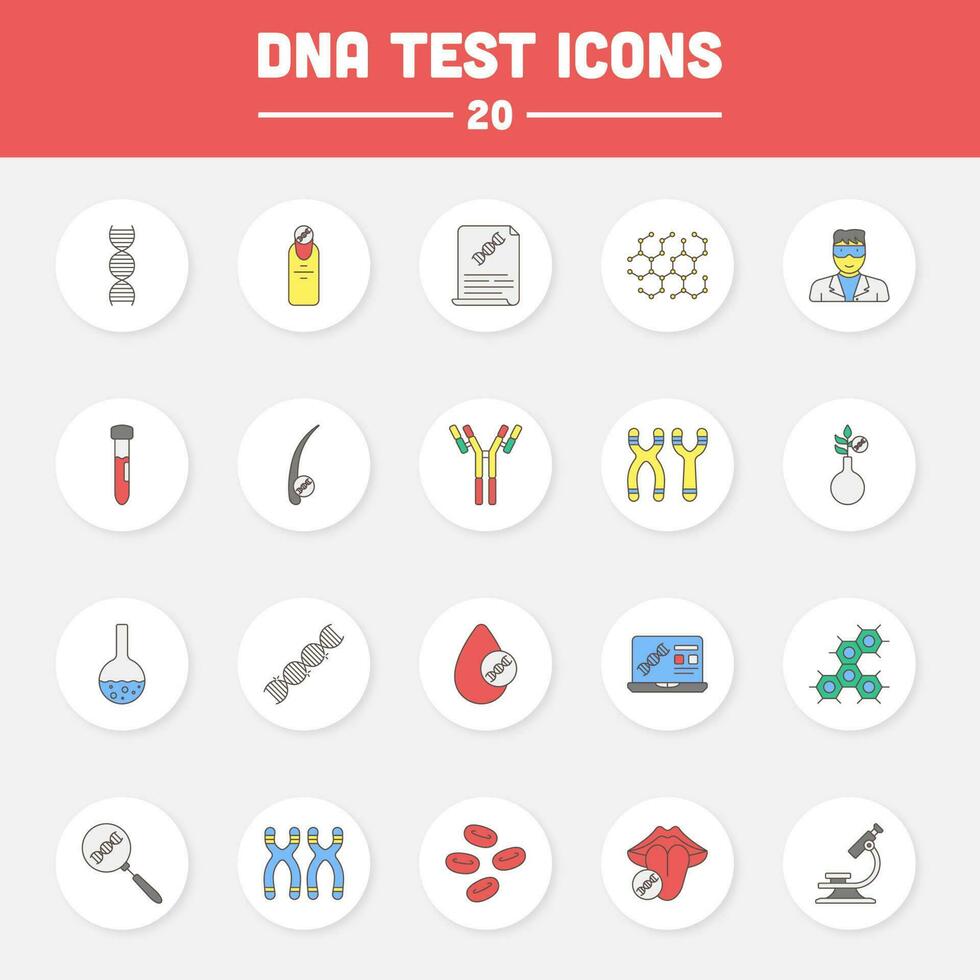 kleurrijk dna test icoon reeks in vlak stijl. vector