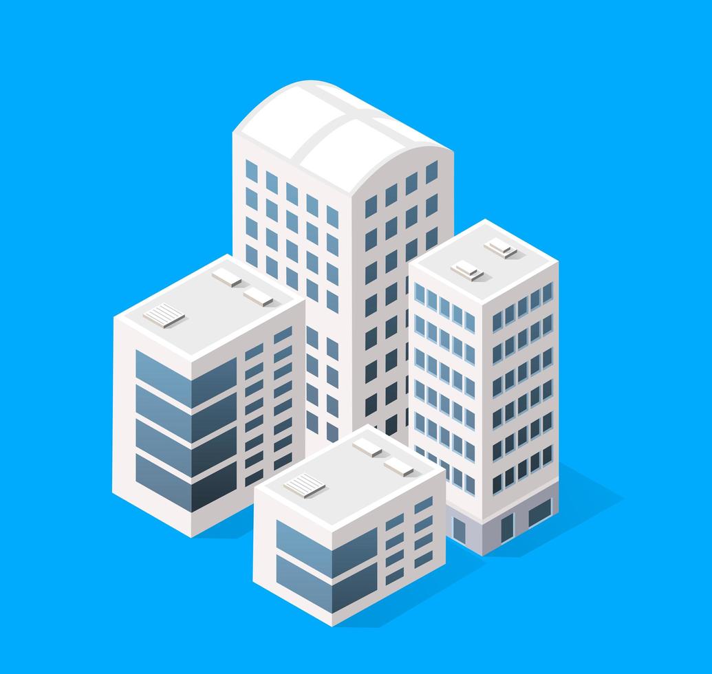 stadsgezicht ontwerpelementen met isometrische gebouw stadsplattegrond generator. geïsoleerde collectie voor het creëren van uw perfecte straat vector
