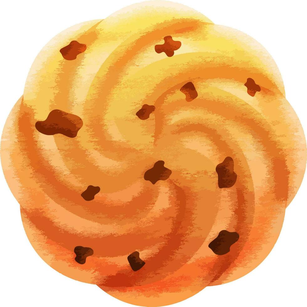 bruin en oranje spiraal chocola koekjes vlak element. vector