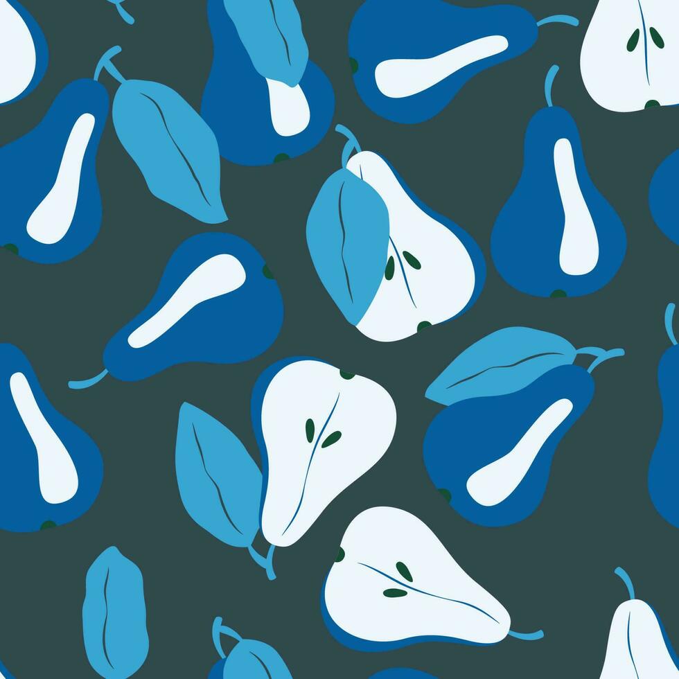 naadloos patroon met fruit vormen. peren in blauw en groente. kleurrijk vector illustratie.