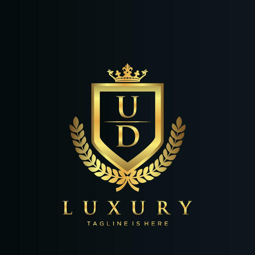 ud brief eerste met Koninklijk luxe logo sjabloon vector