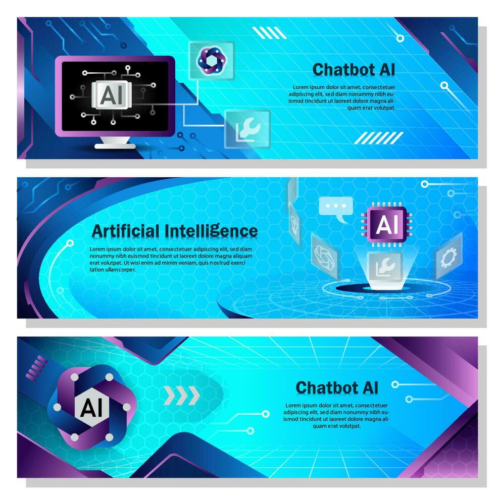 kunstmatig intelligentie- Chatbot technologie banners reeks vector