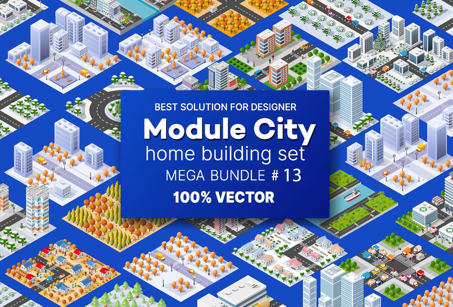 isometrische set architectuur ontwerp huizen gebouwen transport van blokken module van delen van de stad constructie en ontwerp van het perspectief appartement van zaken van de stedelijke omgeving vector