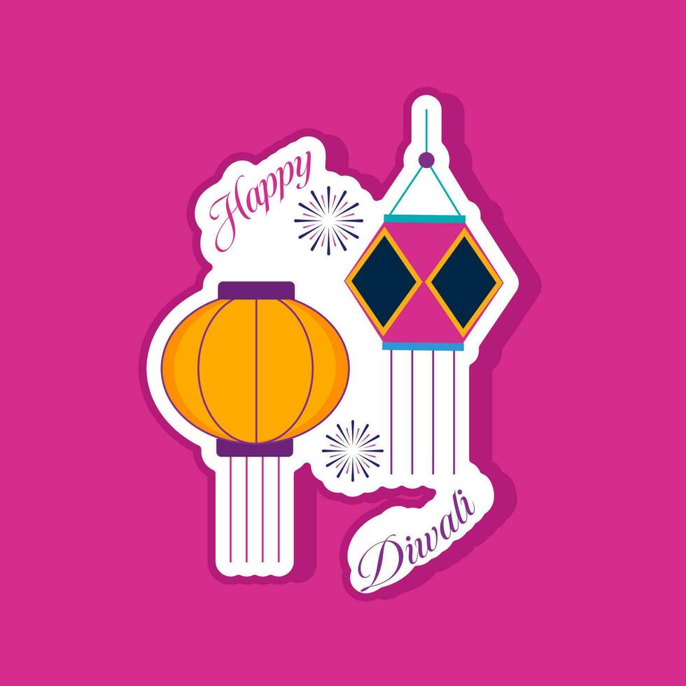 sticker stijl over- roze achtergrond voor gelukkig diwali viering. vector