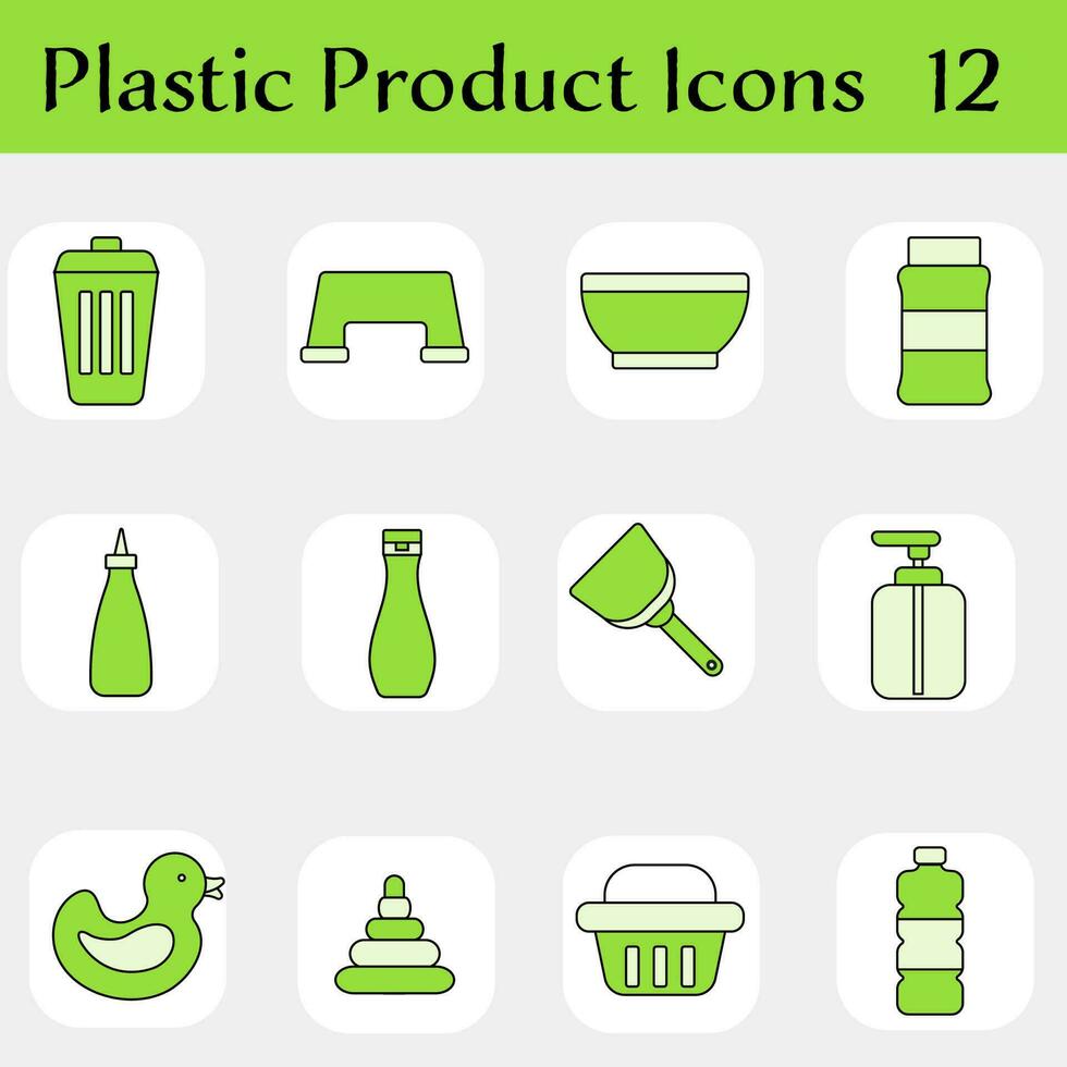vlak stijl plastic Product plein icoon reeks in groen kleur. vector