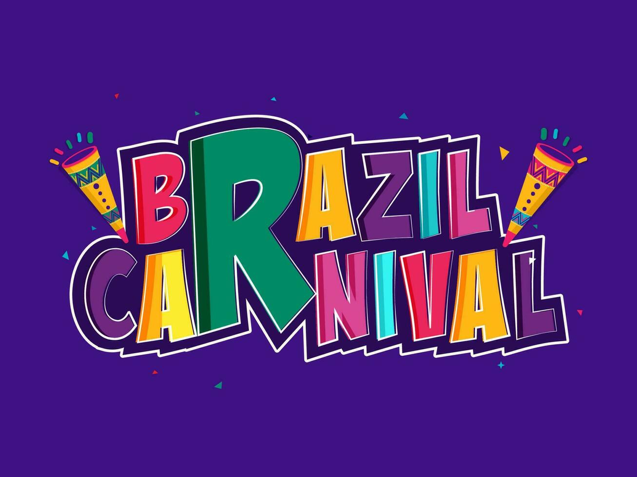 sticker stijl kleurrijk Brazilië carnaval doopvont met vuvuzela of trompet Aan Purper achtergrond. vector